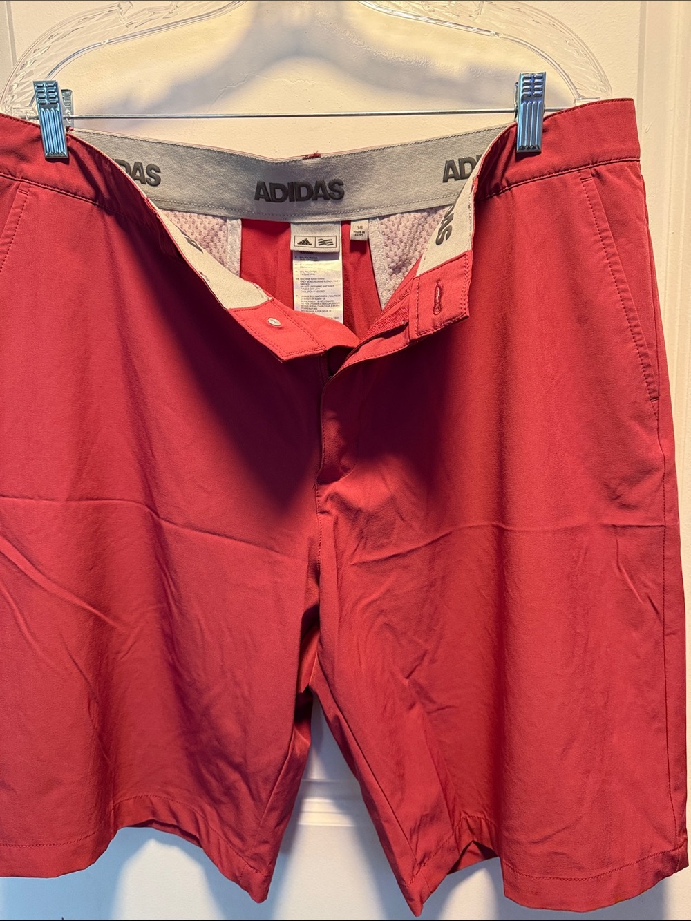 adidas Coral Red Athletic Shorts with Gray Waistband